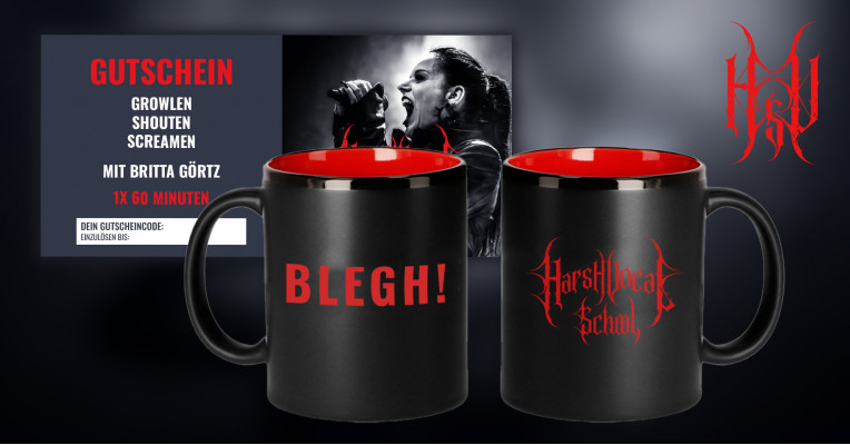 Tasse "Blegh!" und Vocal Coaching Gutschein (Karte)